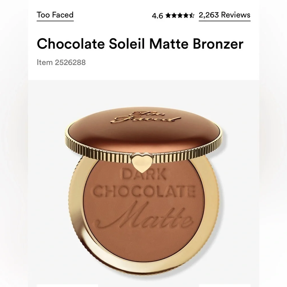 Too Faced Dark Chocolate Soleil is a long-wearing, rich, matte bronzer BNIB